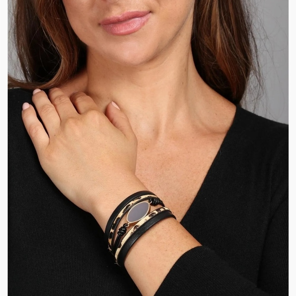 Sachi NEW LEATHER LEOPARD MULTI STRAND BRACELET